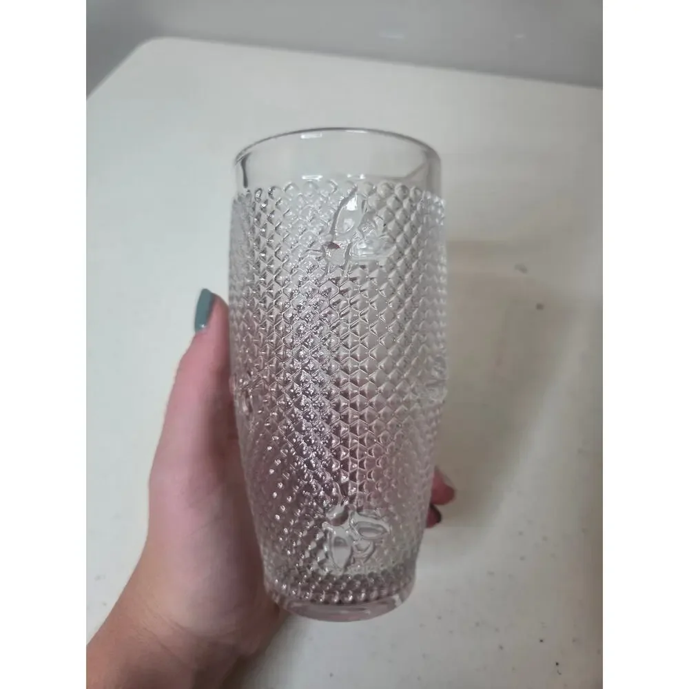 Williams Sonoma Botanical Honey Bee pressed glass 12oz Tumblers Set of 4